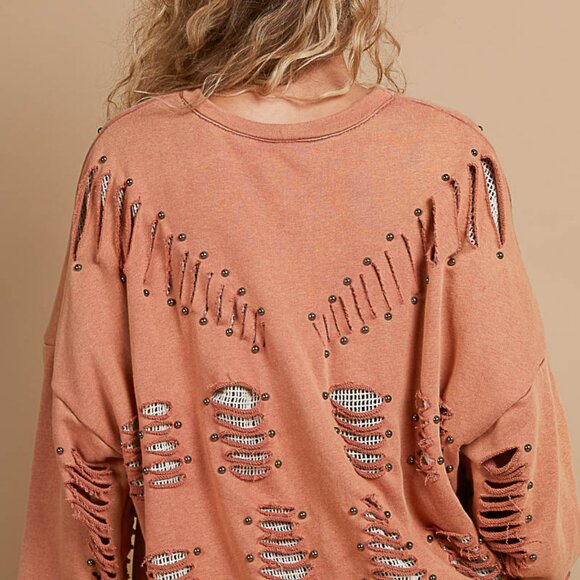 Terracotta Ripped Pullover - Picture 3 of 3